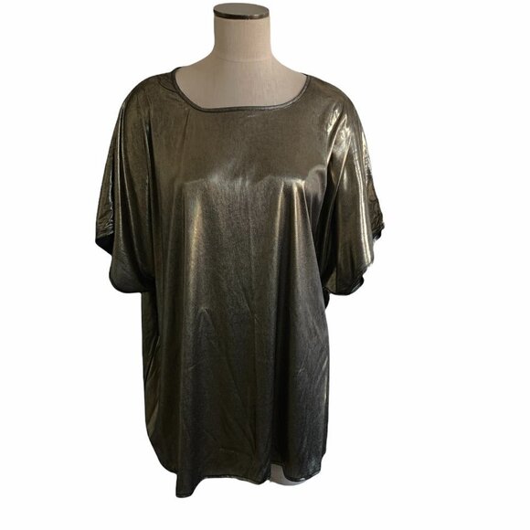 Vintage Lucky Winner USA Top Womens XL Liquid Metallic Gold Stretch Slinky 209P - Picture 1 of 6